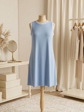 Lovesoft Sky Blue Sleeveless Swing Dress With Pockets